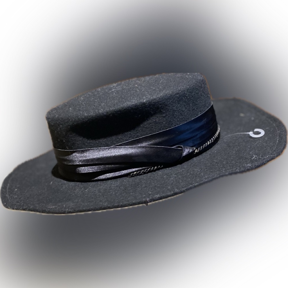 NWOT Unisex black wool fedora hat with black satin/cording, 3” brim, Siz…